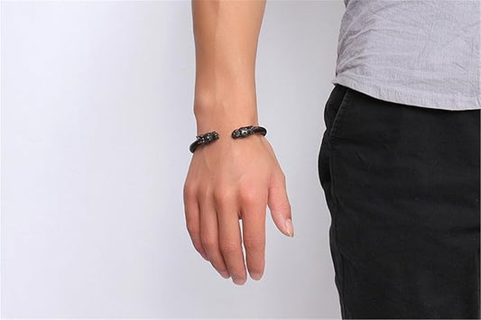 Men's Stainless Steel 10mm Open Wia Vintage Punk Domineering Double Dragon Head Bangle Bracelet