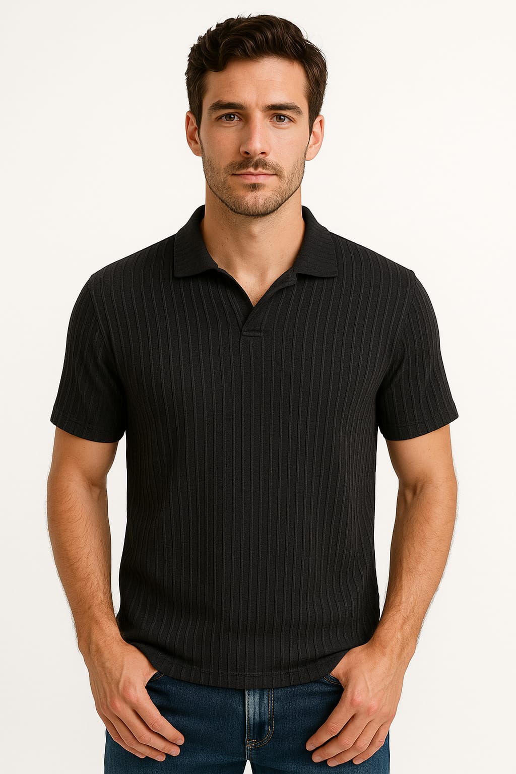 BLACK TEXTURED POLO SHIRT