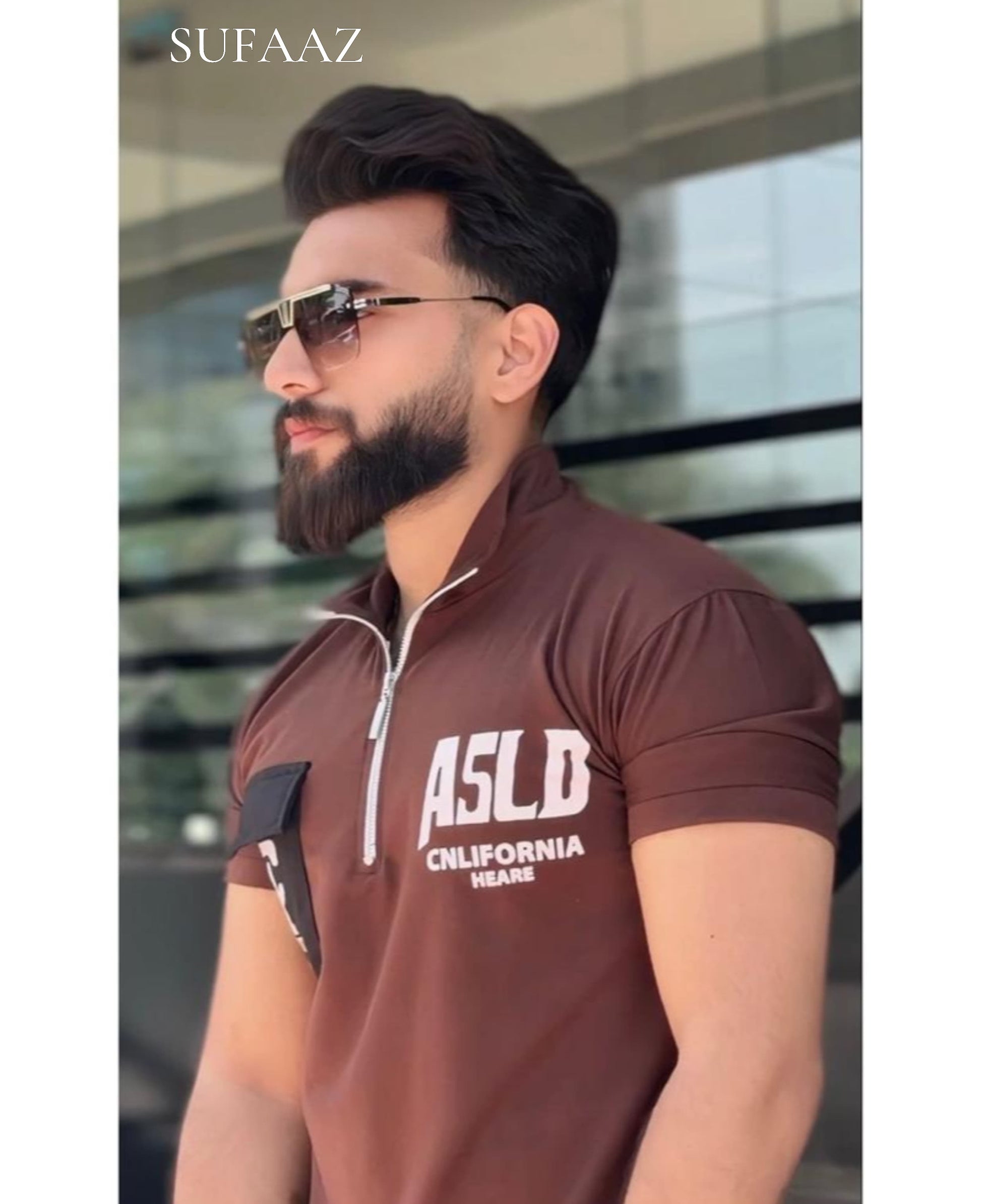 POCKET STYLE BACK PRINTED ZIPPED T-SHIRT