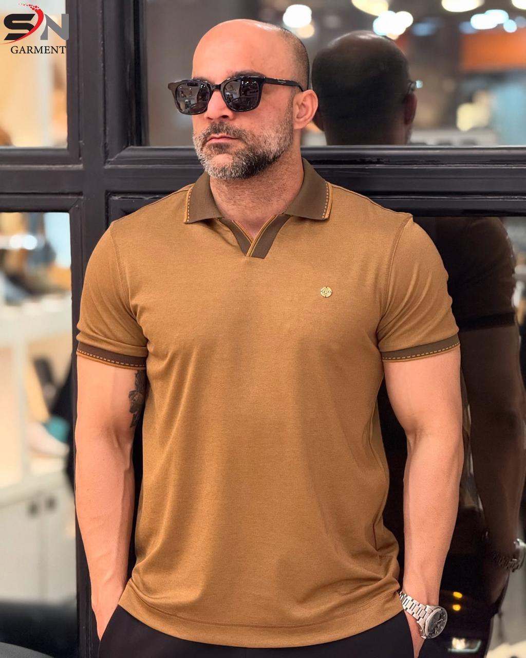 V Color Embroidery  Polo Shirt