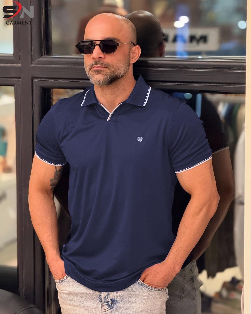 V Color Embroidery  Polo Shirt