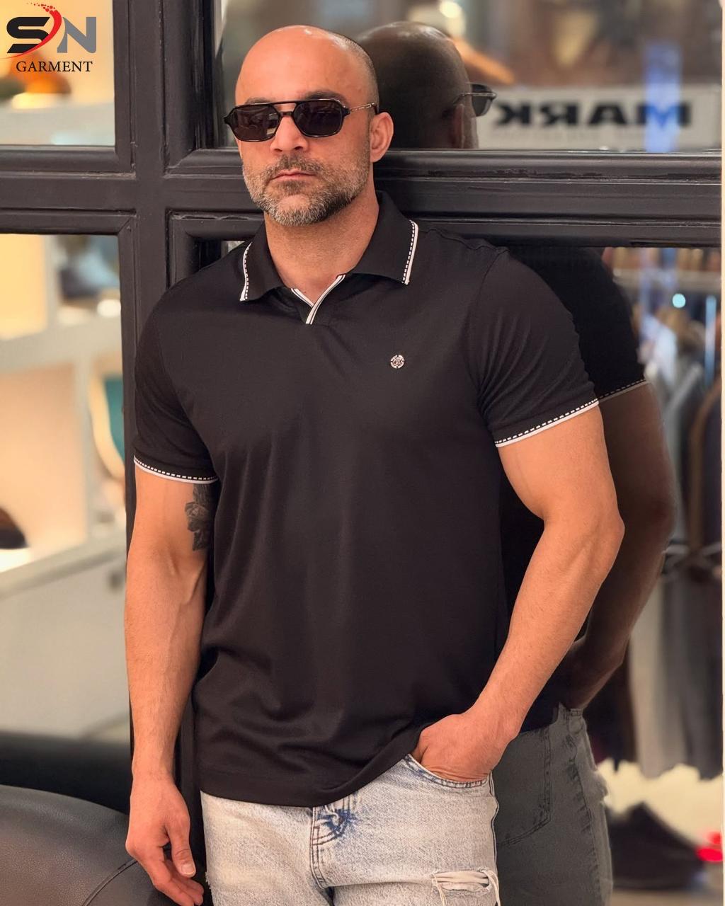 V Color Embroidery  Polo Shirt