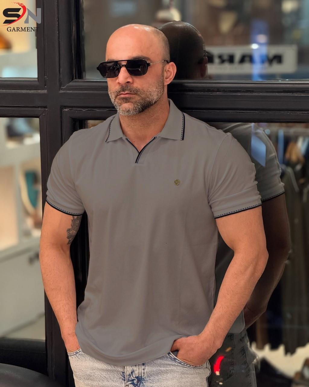 V Color Embroidery  Polo Shirt
