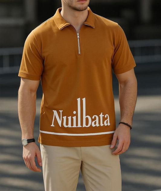 Nuilbata Printed Zipped Collar T-shirt