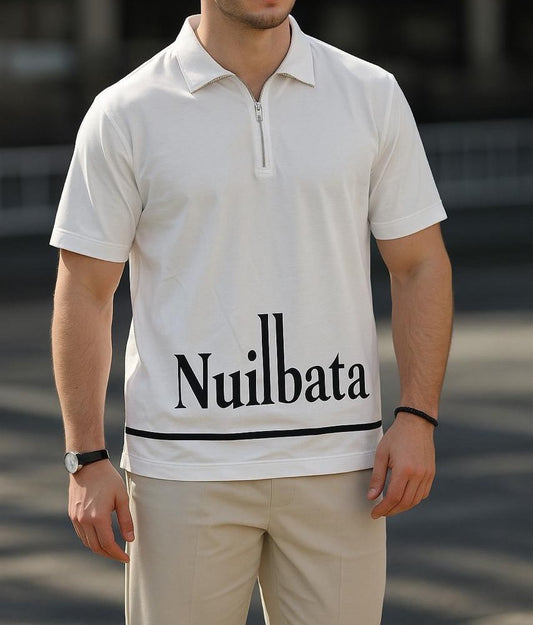 Nuilbata Printed Zipped Collar T-shirt