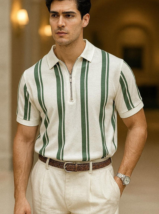Lining Printed  Zipped Collar T-Shirt