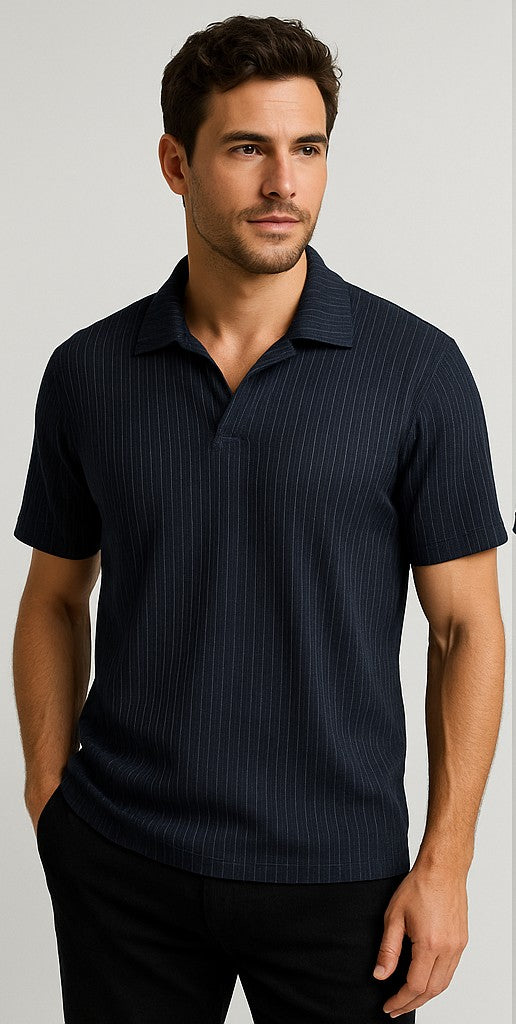 BLACK TEXTURED POLO SHIRT
